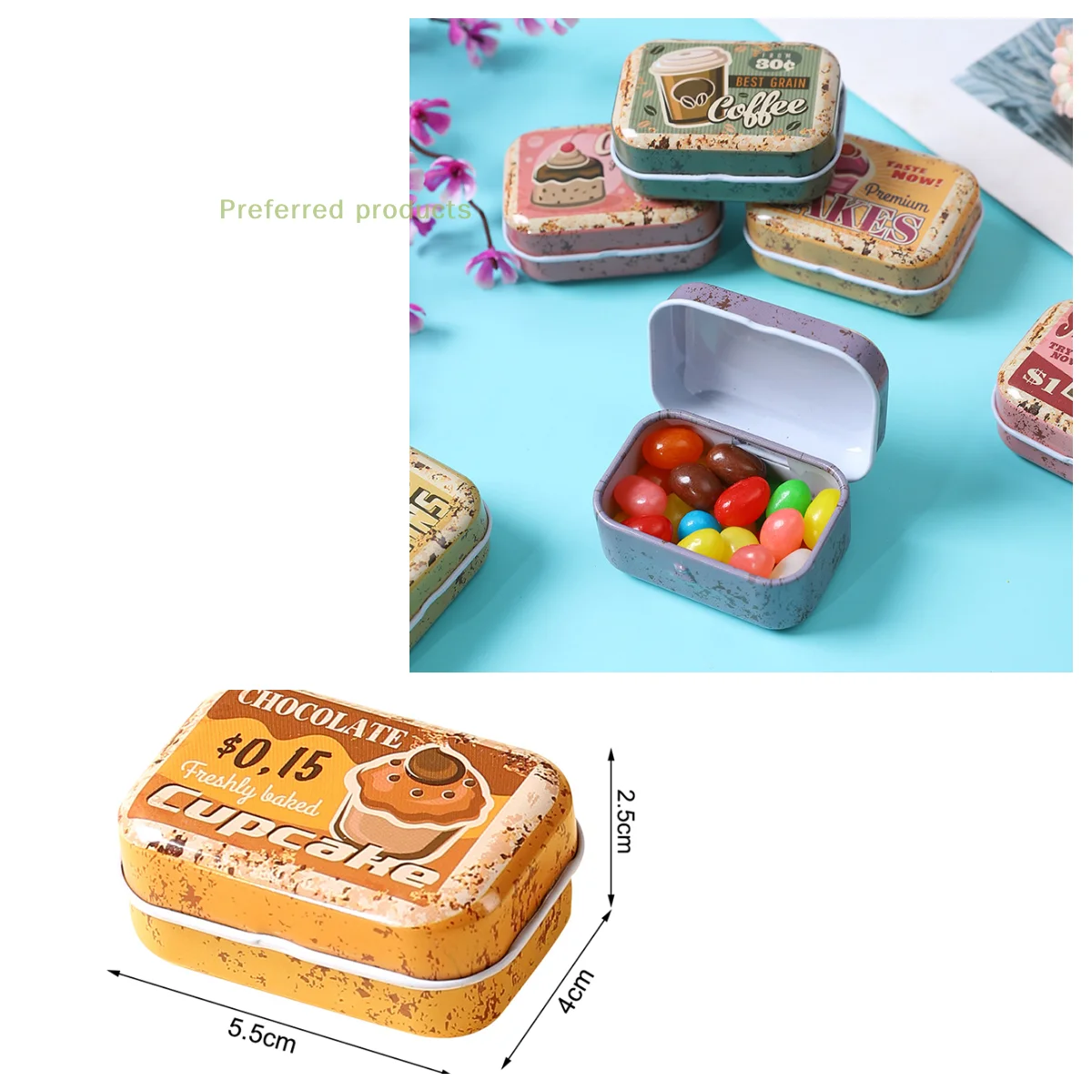 1/2/4 قطعة غطاء الوجه الصغير صندوق القصدير المحمولة مستطيلة صندوق تخزين الحديد نمط لطيف ل حبوب الحلوى مشبك الورق-ديكور #1