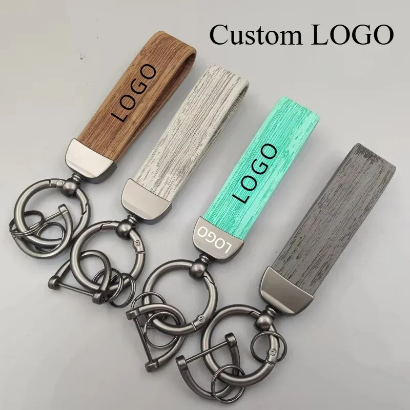 Custom Logo Crazy Horse Leather Keychain Personalized Retro Vintage Car Key Ring Pendant Laser Engrave Creative DIY Gifts