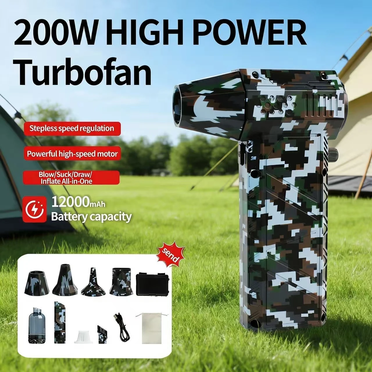 مروحة X16 قوية، طاقة عالية 200 وات، مروحة توربو 300000 دورة في الدقيقة، منفاخ هواء، منظف ممسحة، مروحة تنظيف للسيارة/الكمبيوتر #1