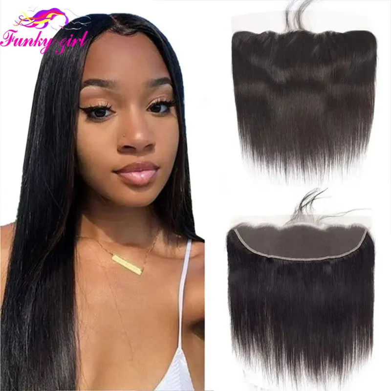 Straight Lace Closure 13x4 Transparent Lace Frontal 10A Brazilian Straight Lace Closure Free Part Natural Colored Elegant Hair