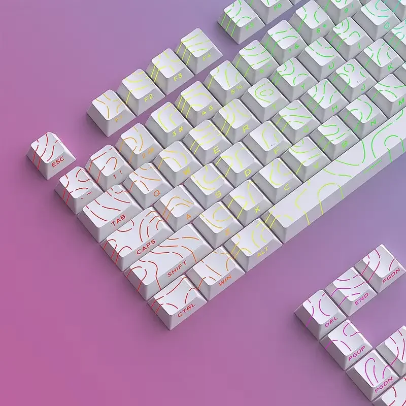 

97 Keys White Contour Lines PBT Double Shot Keycaps Sidelit Light Backlit Translucent Cherry Profile for MX Mechanical Keyboards