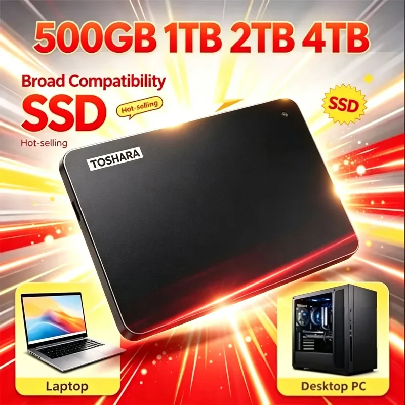 Small Black Portable Hard Drive High Speed USB 3.2 Gen1 500GB 1TB 2TB 4TB Compatible With Mac Pro Max