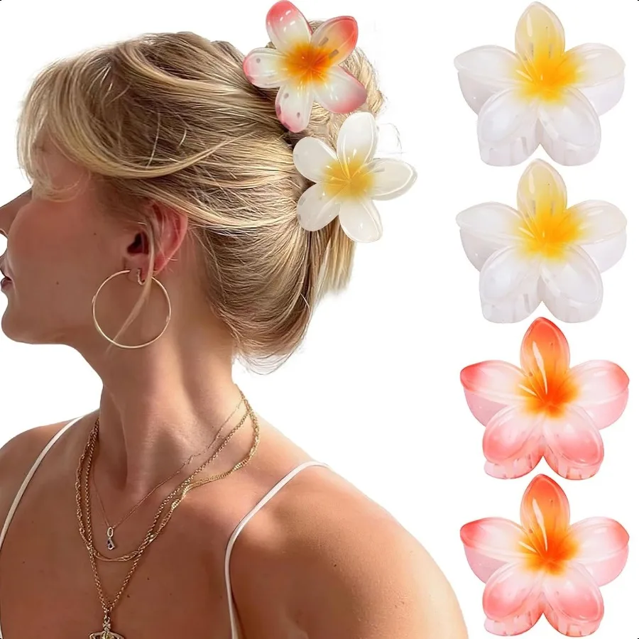 

Hawaiian Flower Claw Hair Accories for Women 4PCS Large Nonslip Clips for Thick and Thin Hair Strong Hold Cute Banana Clips