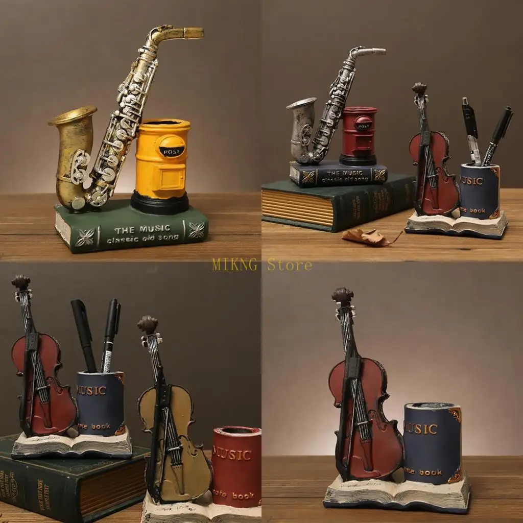 Antique Pen Cup Saxophon Pencil Penciler Fuente pluma Postbount Presente Adornos escritorio vintage para escuela en