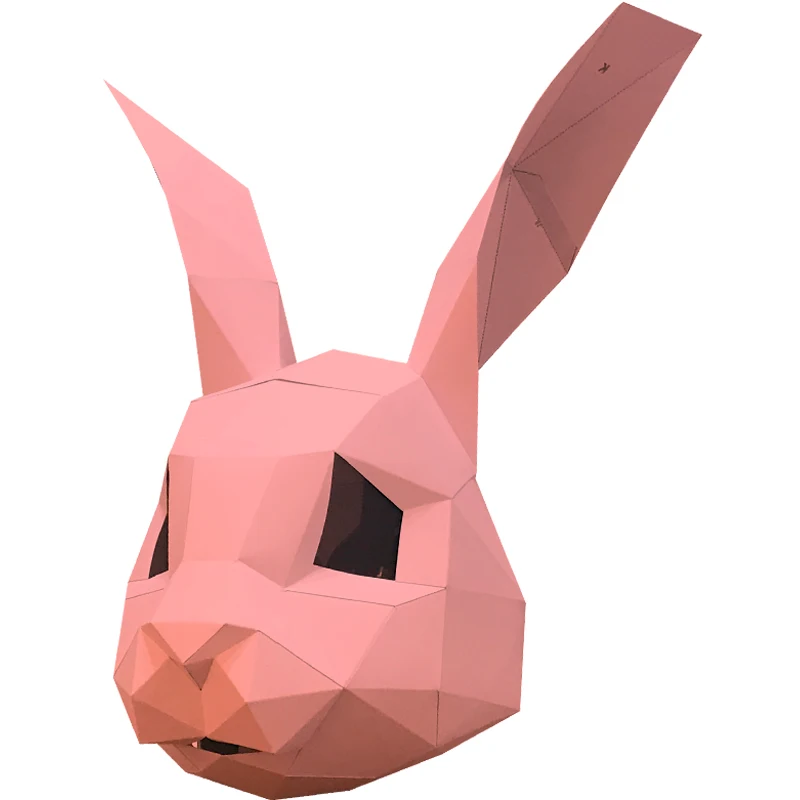 Pre Cut 3D Papercraft Paper Mask Bunny Rabbit Pink Halloween Costume Cosplay Masks for women DIY Toys Kid Art Party Pre Cut 3D