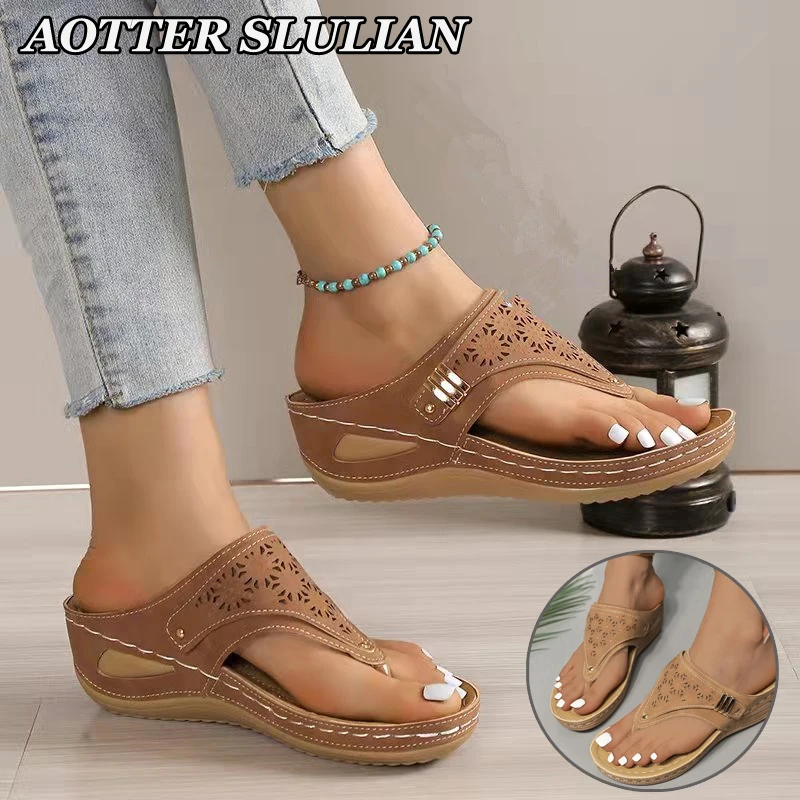 Clip Toe Wedge Sandals Women 2024 Summer Thick Platform Anti-Slip Beach Sandals Woman Size 36-43 Low Heels Gladiator Sandalias