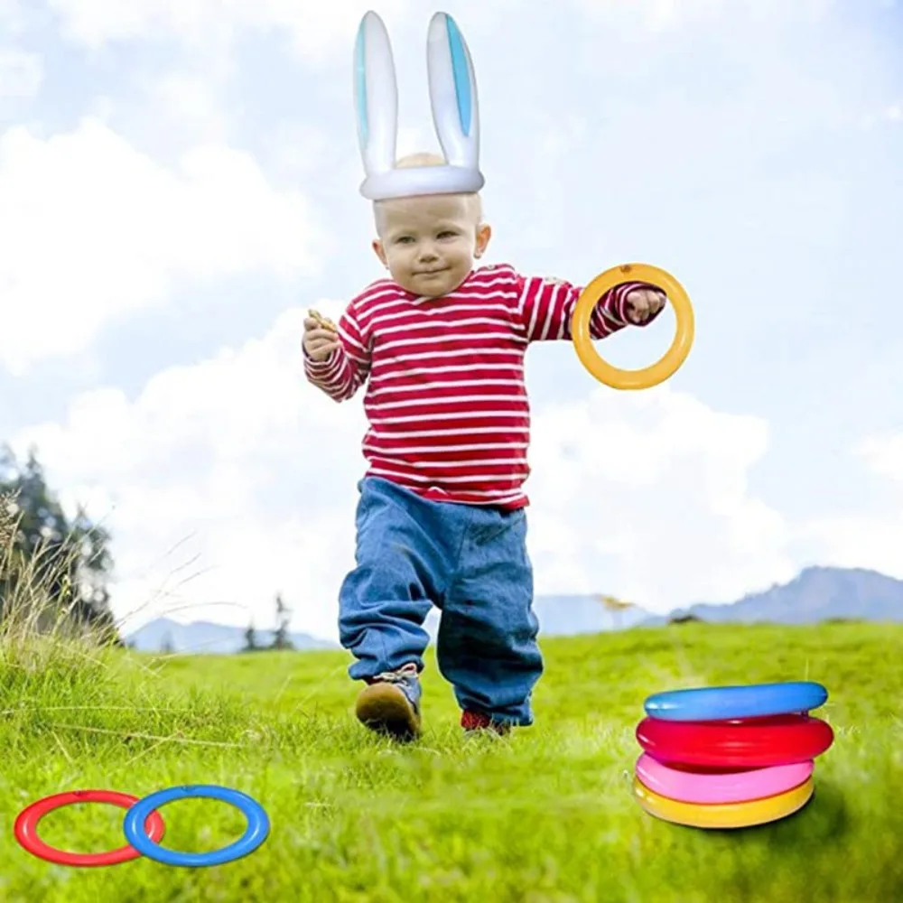 

Fun PVC Inflatable Bunny Ears Ring Toss Set Colorful Rabbit Ear Throwing Ring Bunny Ears Shape Ring Toss Game Party Game