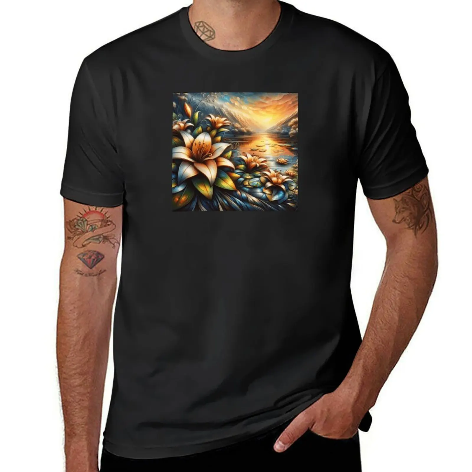 

Lilies T-Shirt summer tops anime tees mens clothing