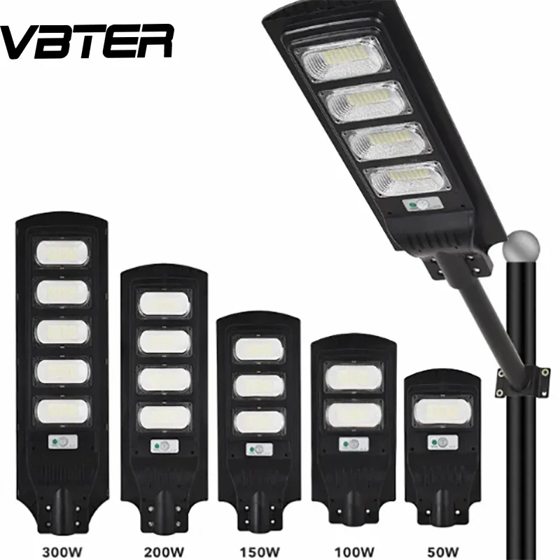 VBTER Commercial Public Induction Post Light 50W 100W 150W 200W 250W 300W All In One LED Solar Street Light