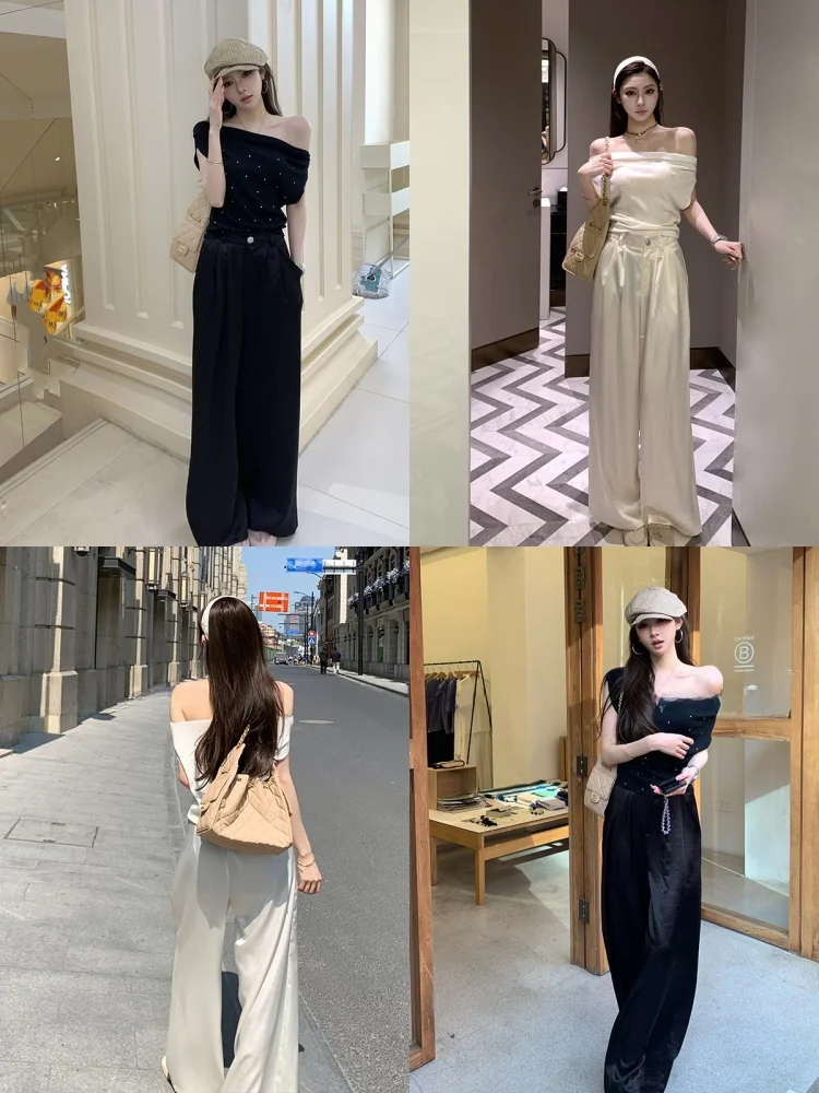 

Женские летние повседневные брюки из драпированного шелка, прямые, из ацетатной ткани, дышащие, комфортные, длинные, для работы и повседневной носки