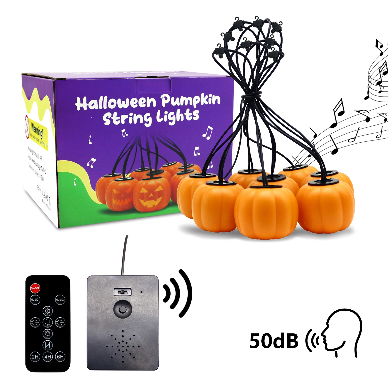 Animatronic Pumpkin Lights, Halloween Fairy Lights, Talking Projection Lamp, Battery Operated & Type-C Halloween Decoration