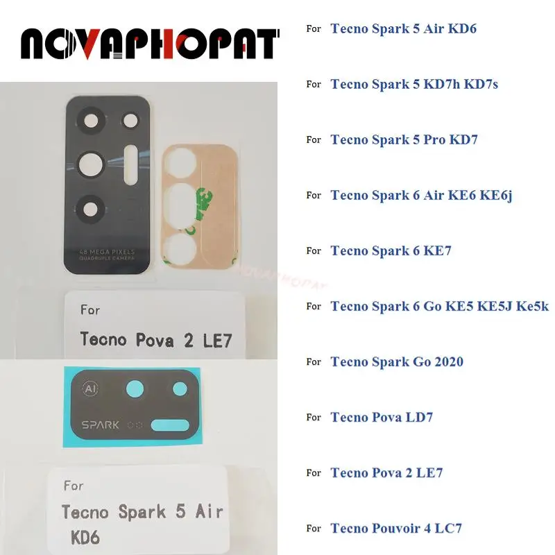1PC Back Rear Camera Glass Lens With Ahesive For Tecno Spark 5 6 Go Air Pro KE5 KD6 KD7 KE6 KE7 Pova 2 LD7 LE7 Pouvoir 4 LC7