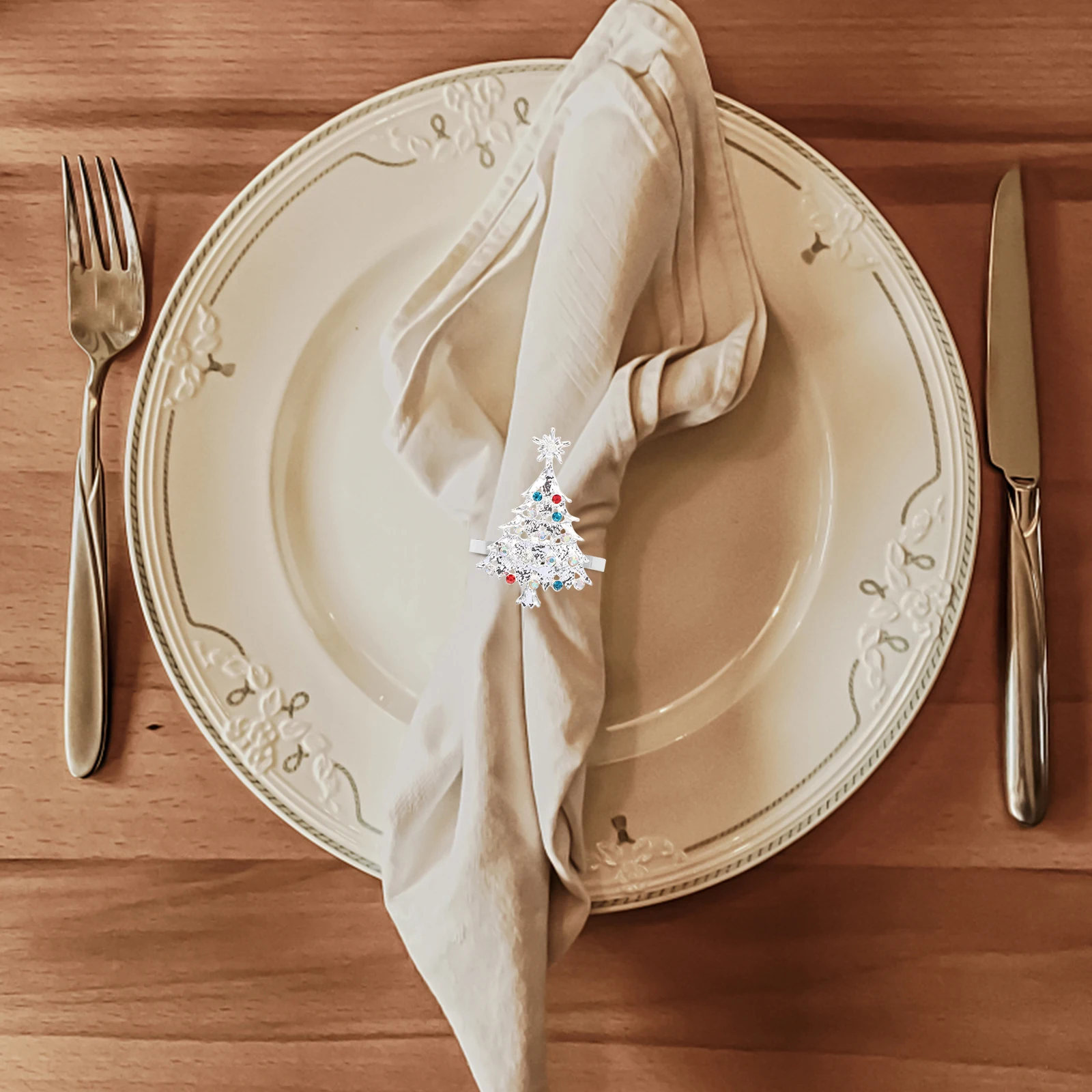 

6pcs Christmas Tree Napkin Rings Premium Metal Elegant Modern Design Table Decor for Party Wedding Banquet Xmas Party