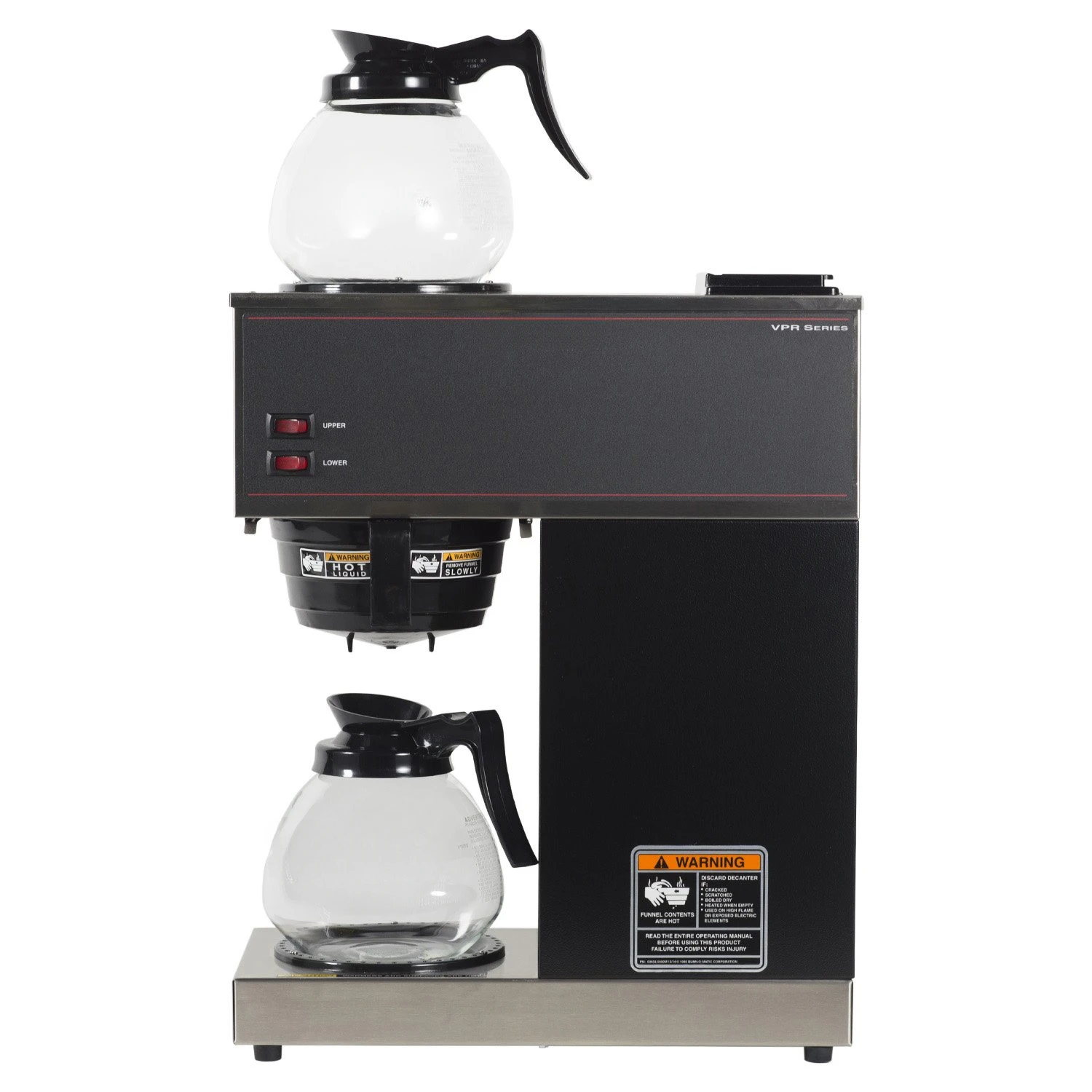 33200.0015 VPR-2GD 12-Cup Pourover Commercial Coffee Brewer with Upper and Lower Warmers and Two Glass Decanters Black, St