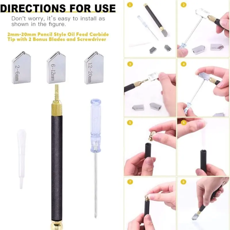 ABVG-Circular Glass Cutter Tool Set- 9Pcs With Oil Feed Carbide Tips& Pliers For Mirrors Tiles Mosaic Projects