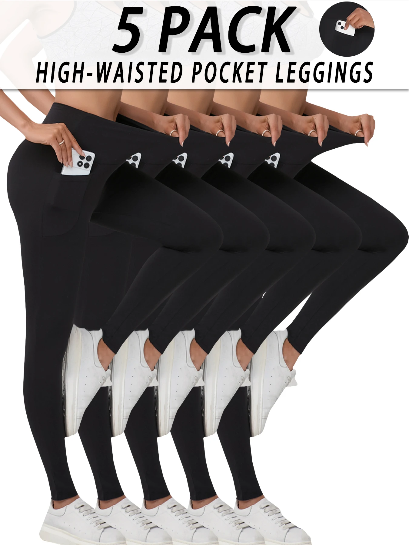 

4 Pack Super Soft Leggings with Pockets for Women, High Waisted Tummy Control Workout Yoga Running Pants Leggings