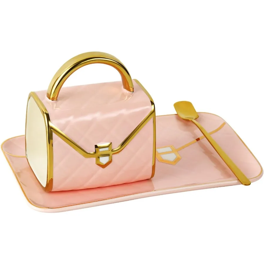 

Набор кружек в форме сумки с блюдцем для женщин: милая креативная керамическая кофейная чашка 10 унций/310 мл Идеальная дорожная чашка для чая для ежедневного использования