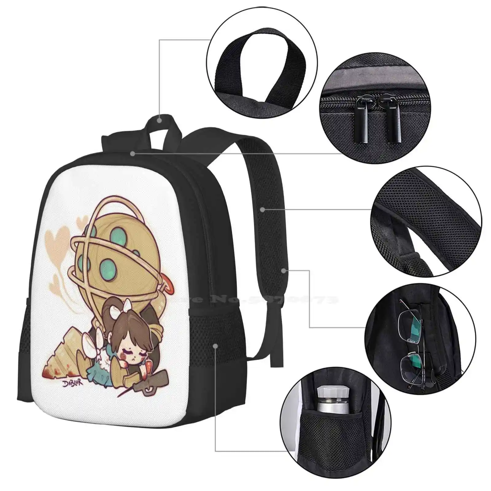 Kleine Schwester Nickerchen Zeit Neuankömmlinge Unisex Taschen Studenten tasche Rucksack Bioshock Big Daddy kleine Schwester süße Umarmungen Videospiele Spaß