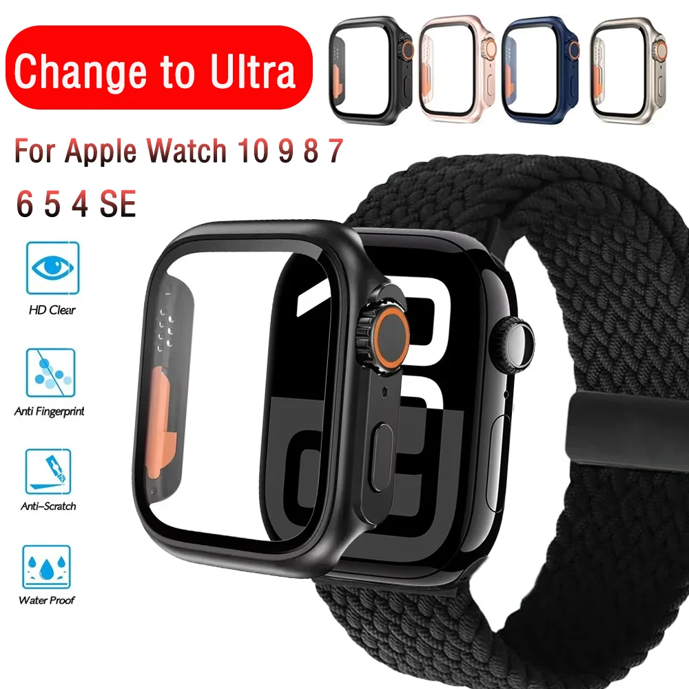 For Apple Watch Glass+Case Series 11 10 46mm 42mm 9 8 7 45/41mm Screen Protector PC Cover iWatch 6 5 SE 44/40mm Change to Ultra
