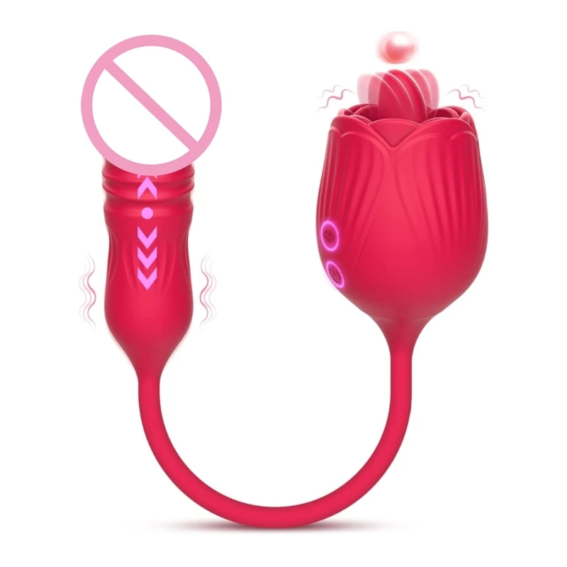 

Women's Clitoral Vibrator 10 Thrust and Vibration Thrusting Vibrator Rose Dildo Sex Toy Tongue Licking Egg Vibrator