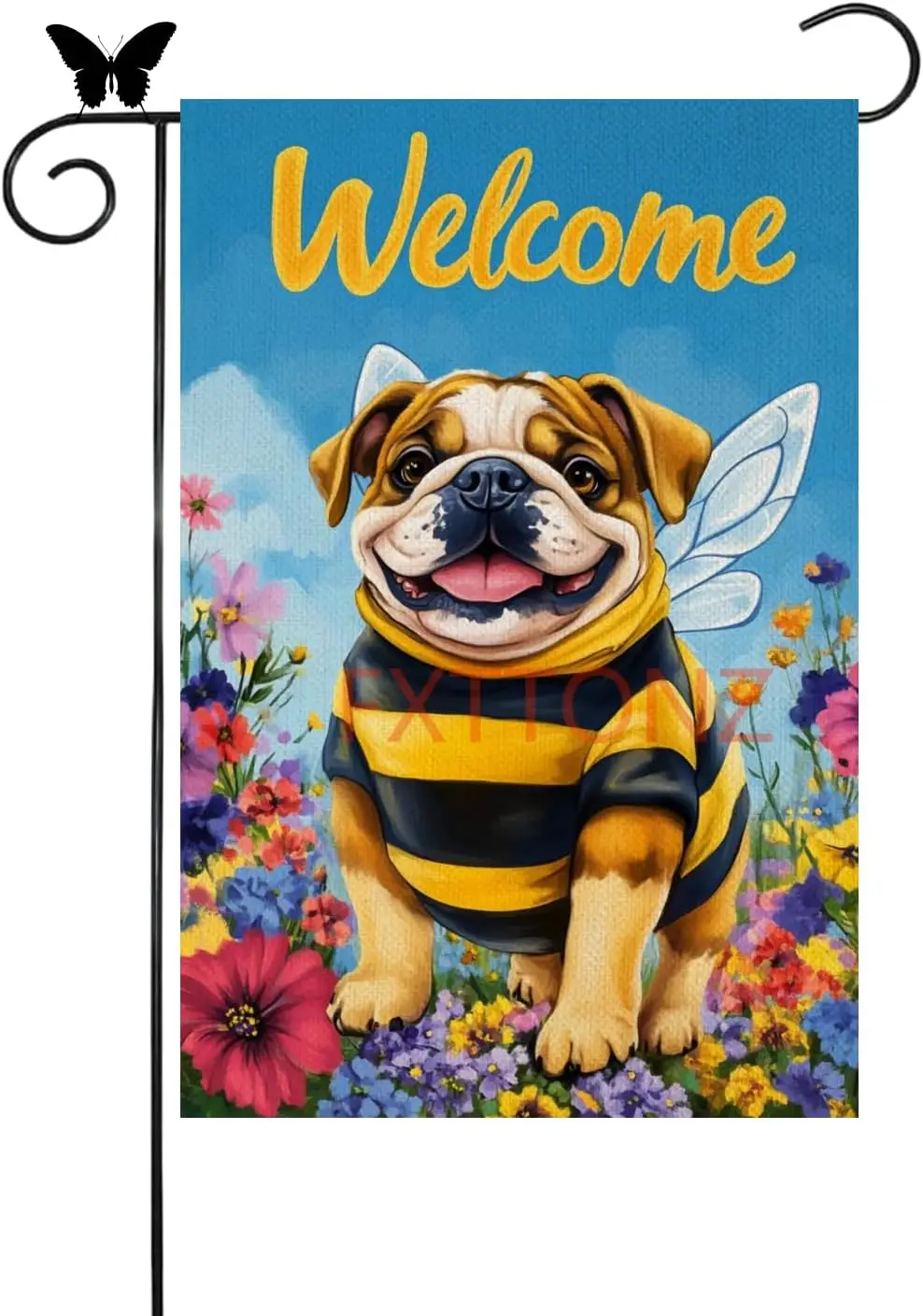Welcome Spring Summer Bulldog Decorative Garden Flag Flowers Bee Yard Outside Decorations Seasonal Outdoor Small Home Decor  AAL