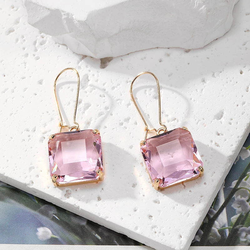 Luruxy Exquisite Square Crystal Drop Earring For Women Glass Metal Simple Retro Geometric Pendant Earrings Wedding Party Jewelry