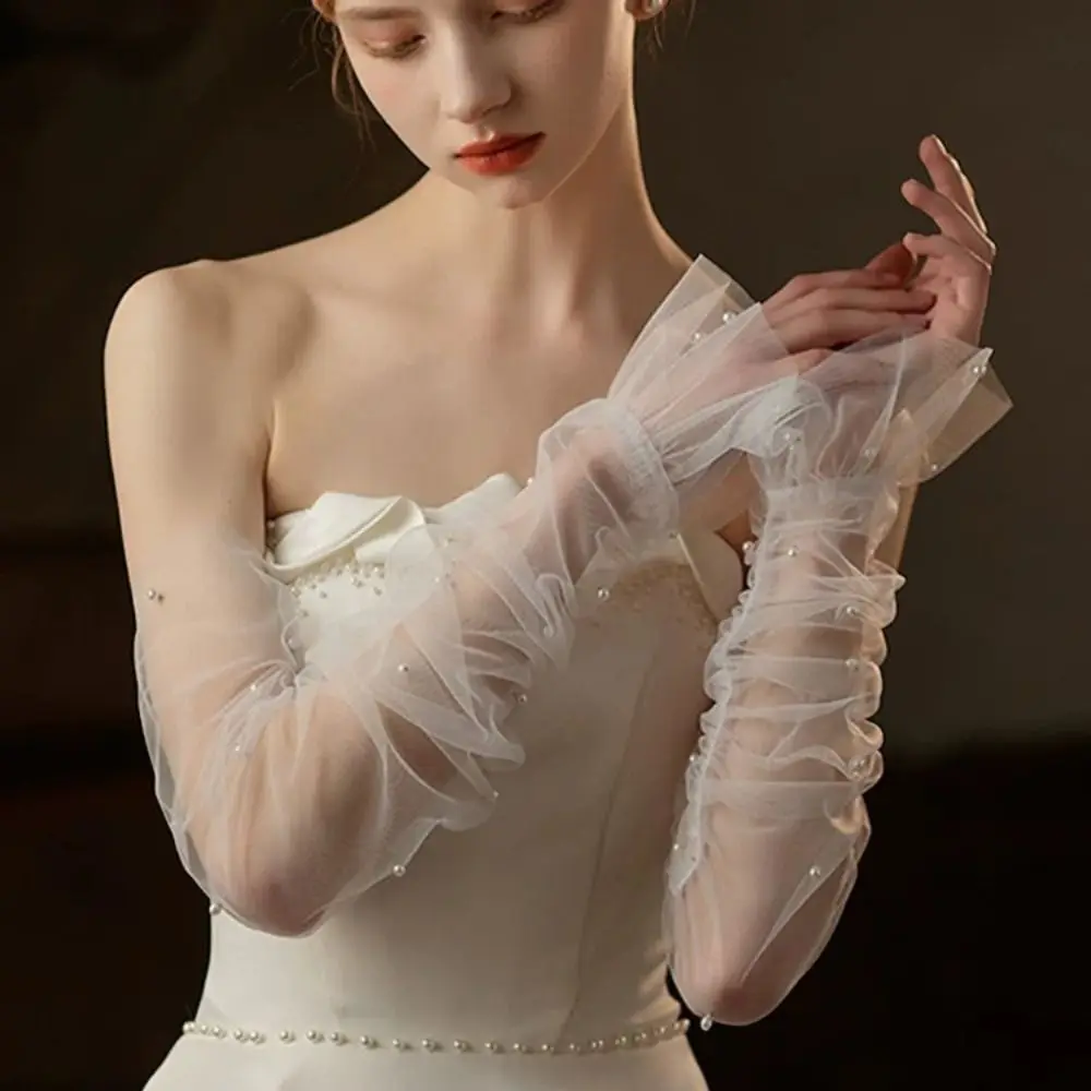 Lace Bridal Long White Gloves Versatile Costume Accessory Fake Sleeves Cuffs White Brides Arm Cuffs Women,Brides,Bridesmaid