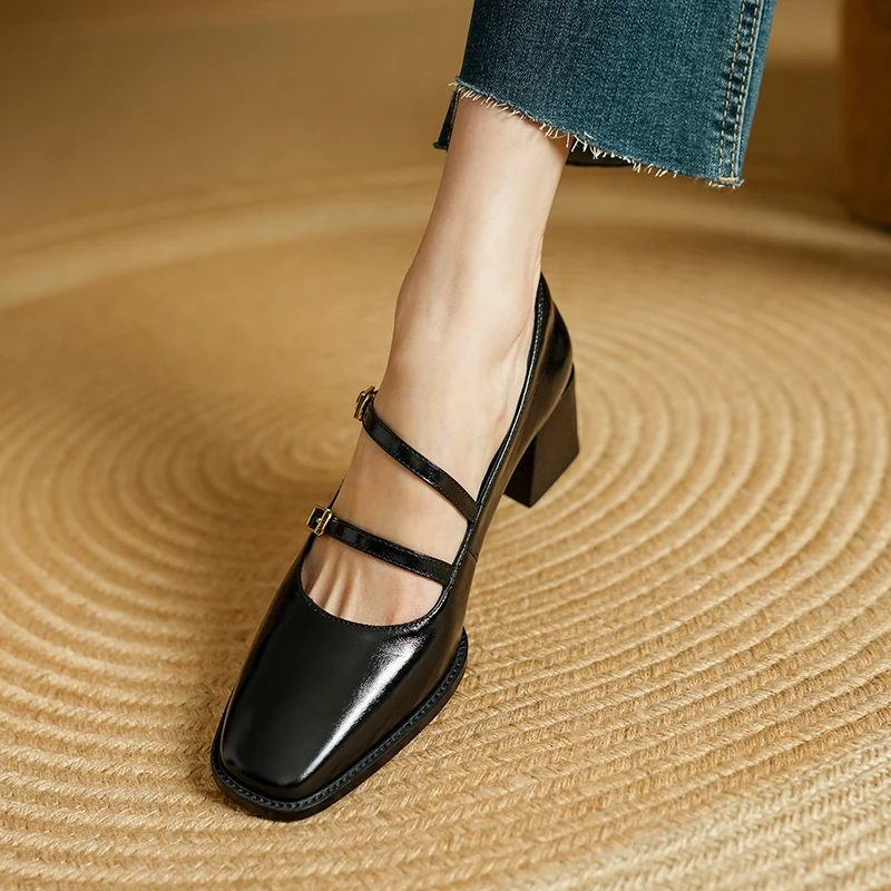 

Новинка 2024 года, туфли-лодочки Мэри Джейн из натуральной кожи, элегантные офисные туфли на толстом высоком каблуке, модная удобная повседневная женская обувь на весну и лето