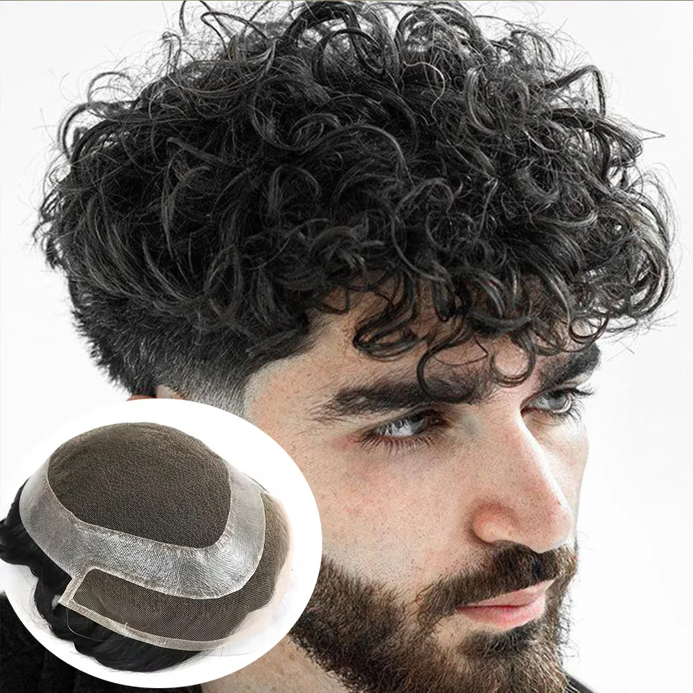 Breathable Afro 18MM Curly Undetected HD Lace&PUMen Toupee Ash Blonde Grey Hair System Natural Front Men's Human Hair Prosthes