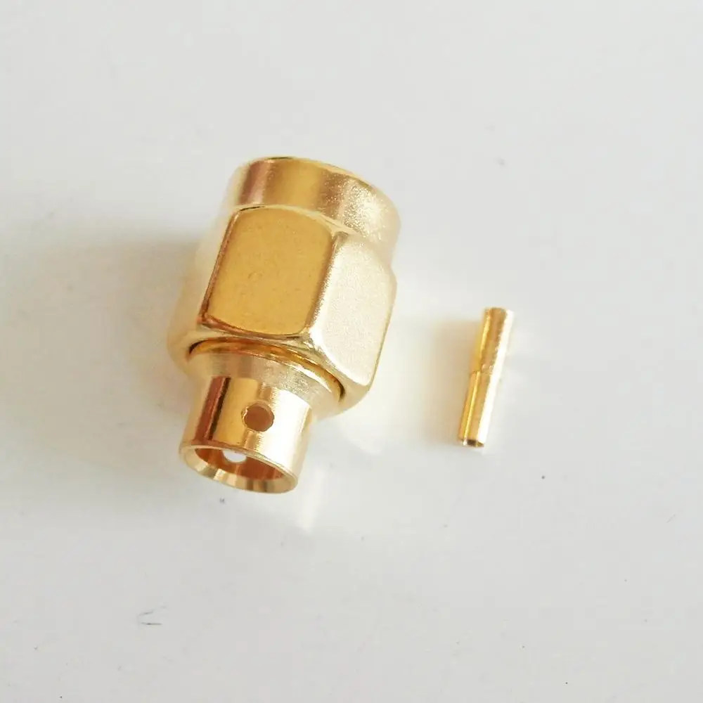 

1X Pcs RF Connector RP-SMA RPSMA Male jack Solder for semi-rigid RG402 0.141" cable With 2 hole Brass GOLD Plated Straight