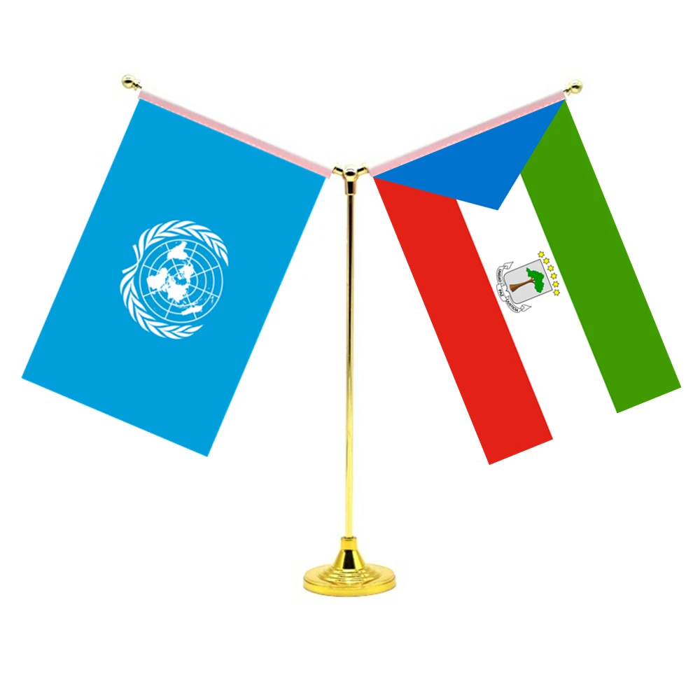 

14x21cm Mini Equatorial Guinea Flag Office Decoration With Two Flags Of The United Nations And Equatorial Guinea