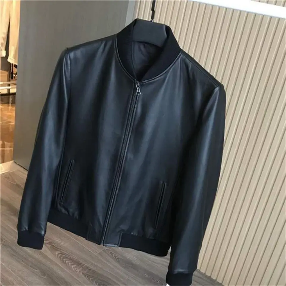 

2023 Men's Spring Autumn New Short Real Sheepskin Coats Male Slim Fit Leather Jacket Men Stand Collar Leisure Outerwear S174