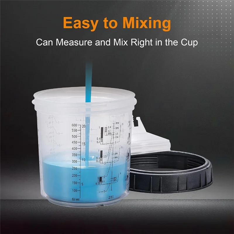 

A74E-Paint Cups& Mixing Cup 20 Ounce(600Ml) Kit With 50 Cups And Lids, System 1 Hard Cup Featuring Retainer Ring And 20 Plugs
