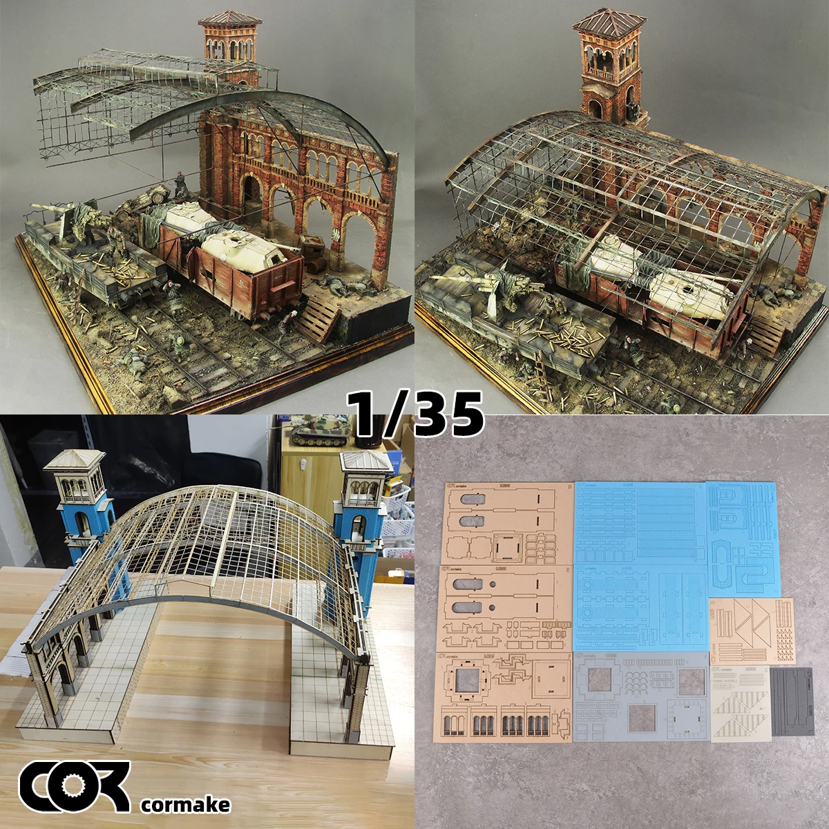 Maqueta arquitectónica para ensamblar, mesa de arena, construcción de bungalows, estación de tren, oficina de billetes, diorama, kit de maqueta a escala 1/35