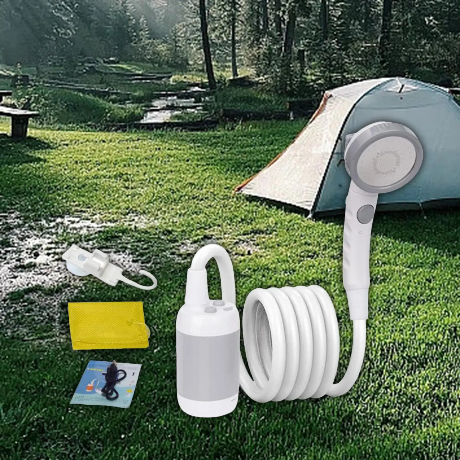 Portable Camping Shower with 1.5m Hose Head Pump Electric Outdoor Shower Bathing USB Head Washer for Hiking Traveling Bathing