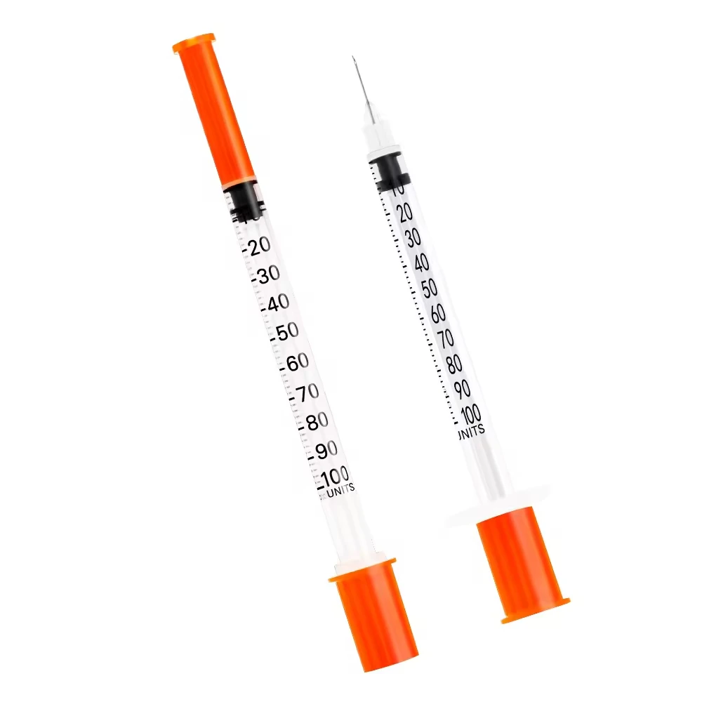 100Pack Orange 1ml/cc 30G 8mm Insulin Syringe with 5/16 Inch Needle - Sterilized Disposable Individually Wrapped for Animal Use