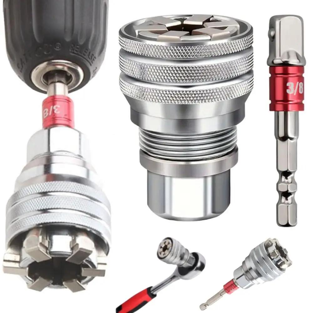 

2PCS Adjustable Socket Wrench Set Multi-Function 3/8" Drive Hex Wrench Adapter Kit Impact Grade 10-19mm Range Socket Adapter