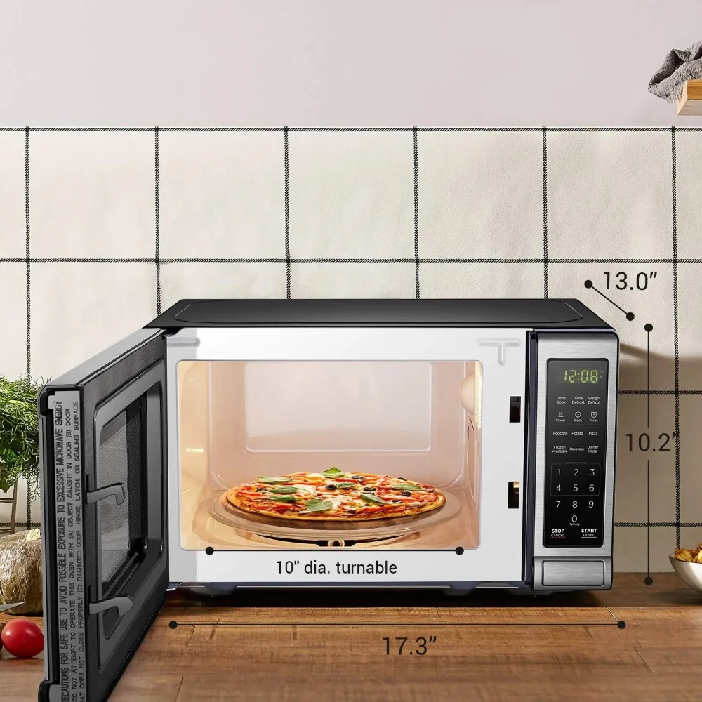 Oven Microwave dengan pintu tombol tekan meja putar, Oven Microwave Digital dan kunci keselamatan anak, Oven Microwave Desktop 0.7 Cu.ft