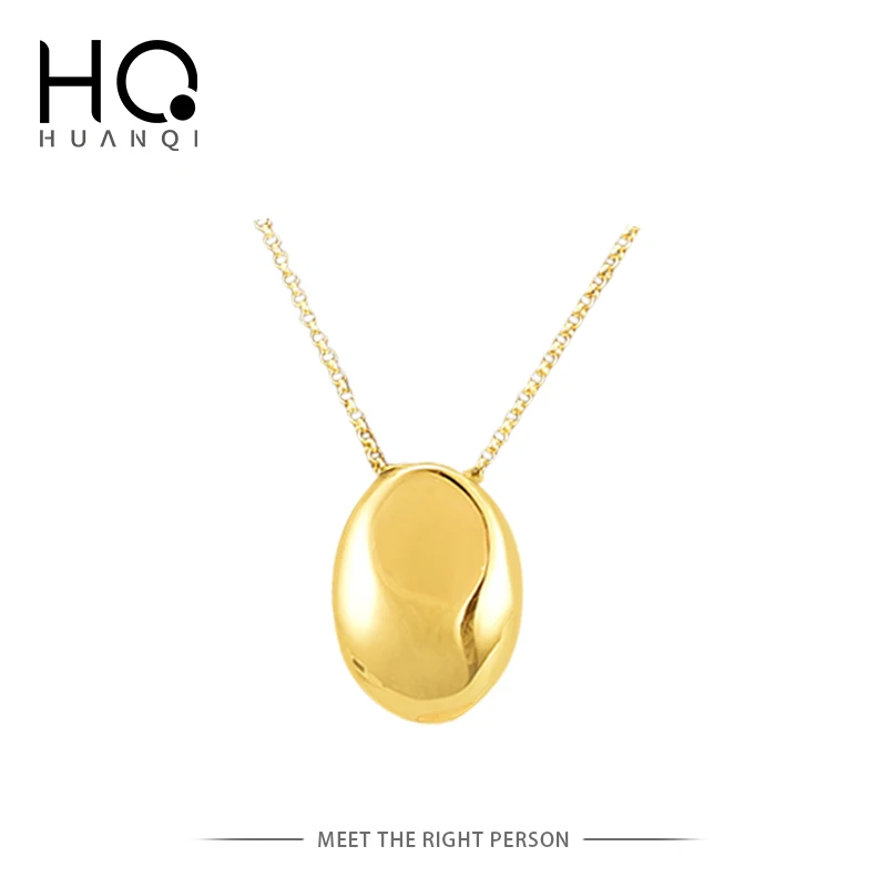 HUANQI Water Droplet Irregular Oval Pendant Chain Long Character Necklace for Woman Geometry Stylish Clavicle Chain Jewelry