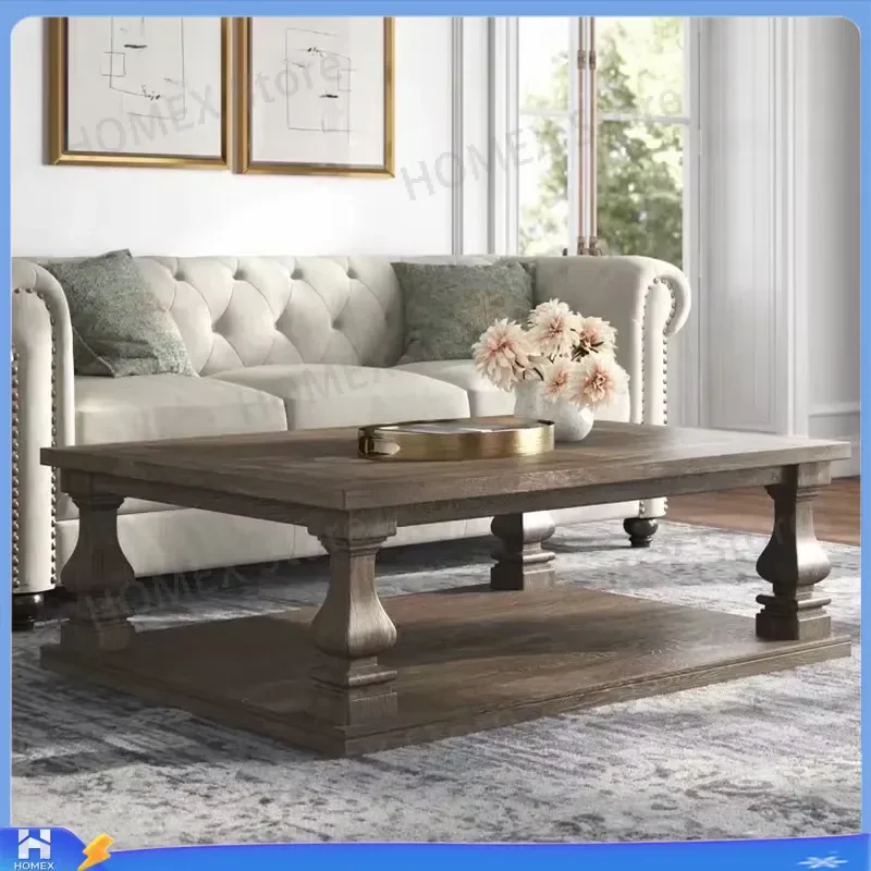 American Solid Wood Retro Coffee Table Rectangular Side Table for Living Room Small Apartment French Style Sofa End Table