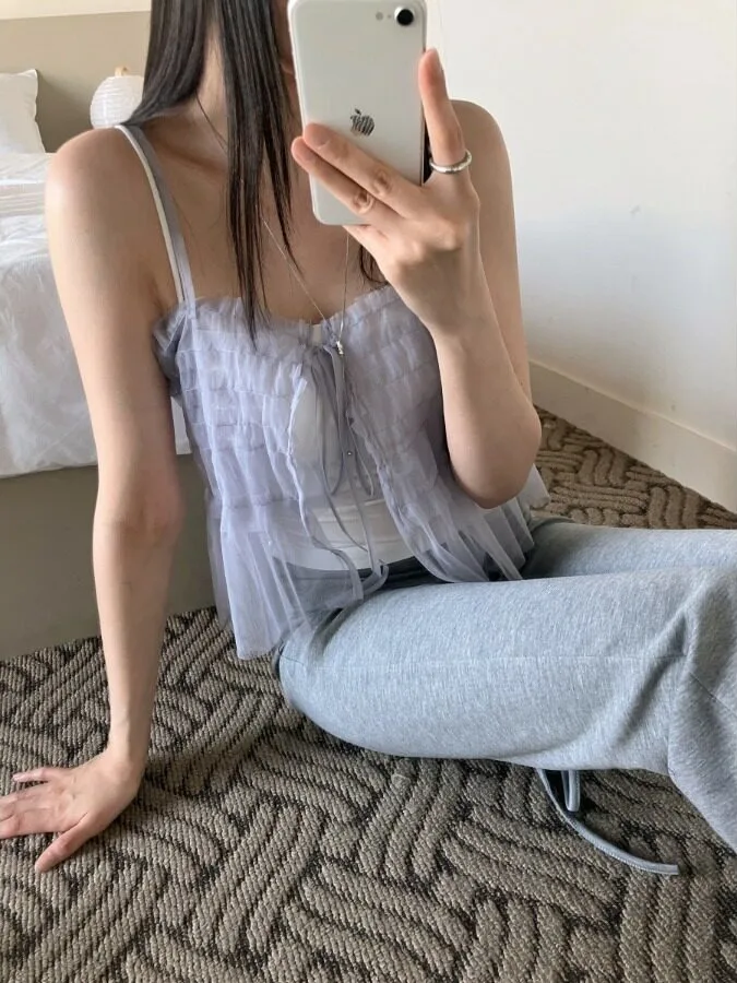 Summer Mesh Lace Trim Layered Wear Tank Top Korean Style Women's Sweater Inner Wear Suitable for Various Occasions
