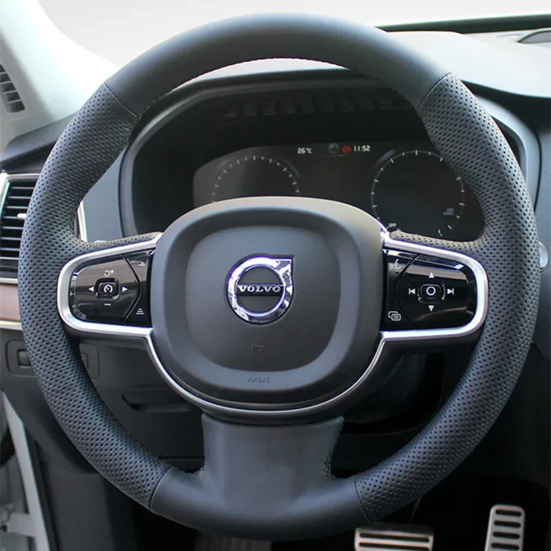 

Сшитый вручную кожаный замшевый чехол на руль автомобиля для Volvo XC60 S90 S60L XC90 S80 V60 V40, внутренние автоаксессуары