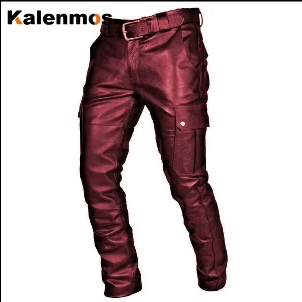 Punk Leather Pants Men Medieval Gothic Long Fashion Retro Maxi Shirt Cosplay Costume Middle Ages Party Masquerade Black Pants