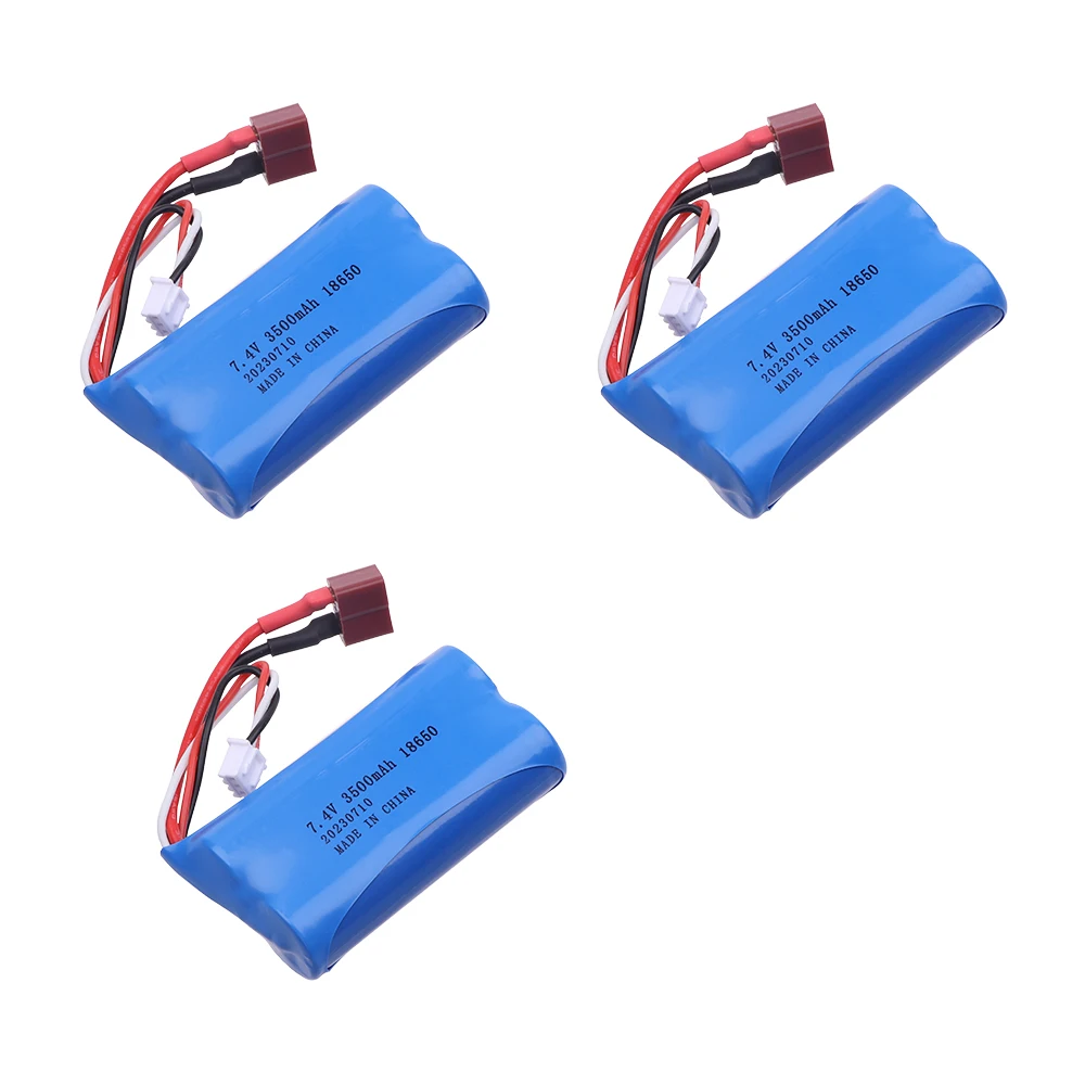 Batería lipo recargable con enchufe en T, 7,4 V, 3500MAH, 18650 con cargador para Q46 Wltoys 10428 /12428/12423 RC, piezas de repuesto para coches de juguete, 7,4 V