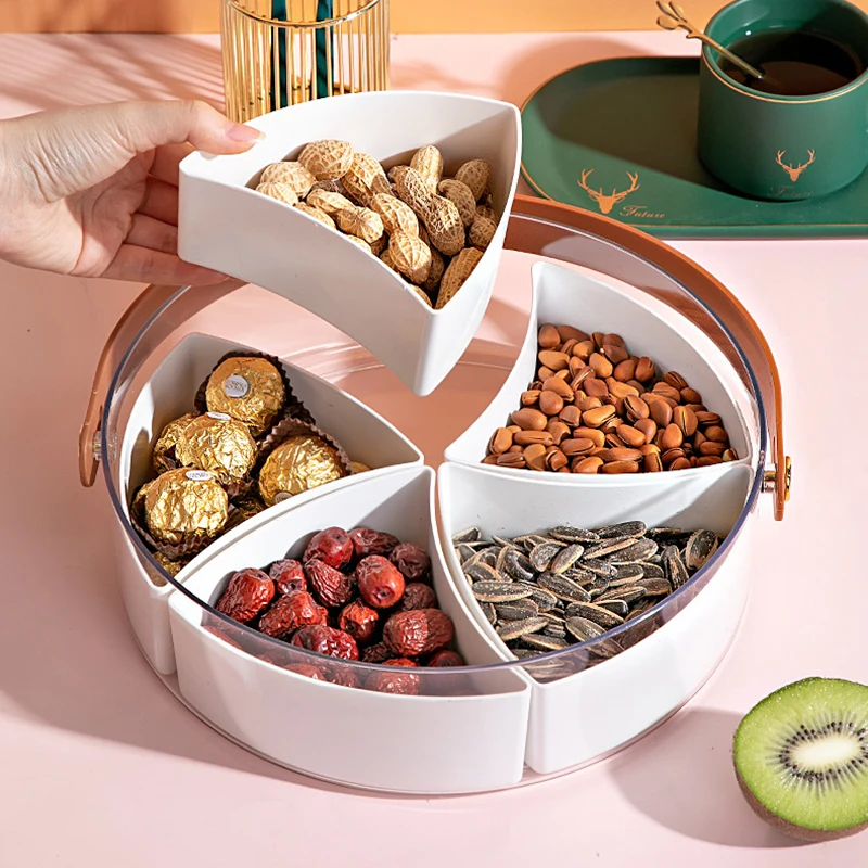 5Grids Snack Serving Tray With Lid Divided Snack Fruit Serving Tray With Lid Large Capacity Storage Container With Handle Cover