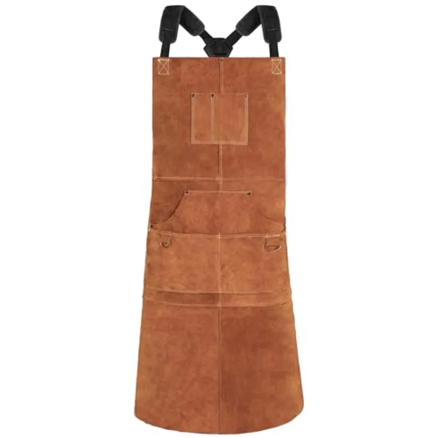 

Leather Welding Apron with 6 Pockets - Heat and Flame-Resistant Apron, 24'' X 42'', Adjustable M to XXXL