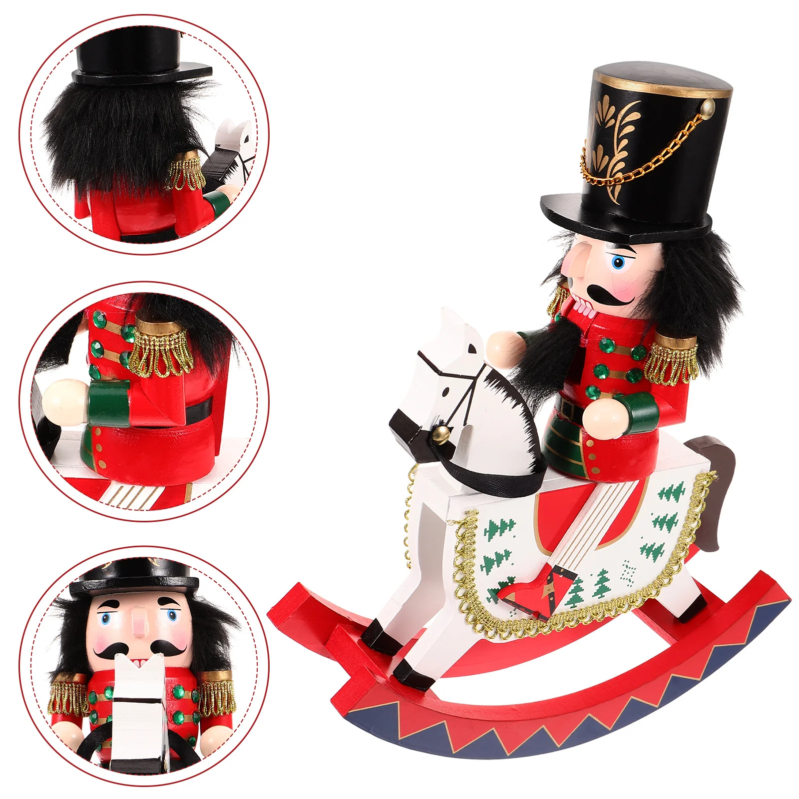 

Wooden Nutcracker Christmas Decoration Craft with Horse - Festive Home Ornament for Tabletop Indoor Xmas Decor