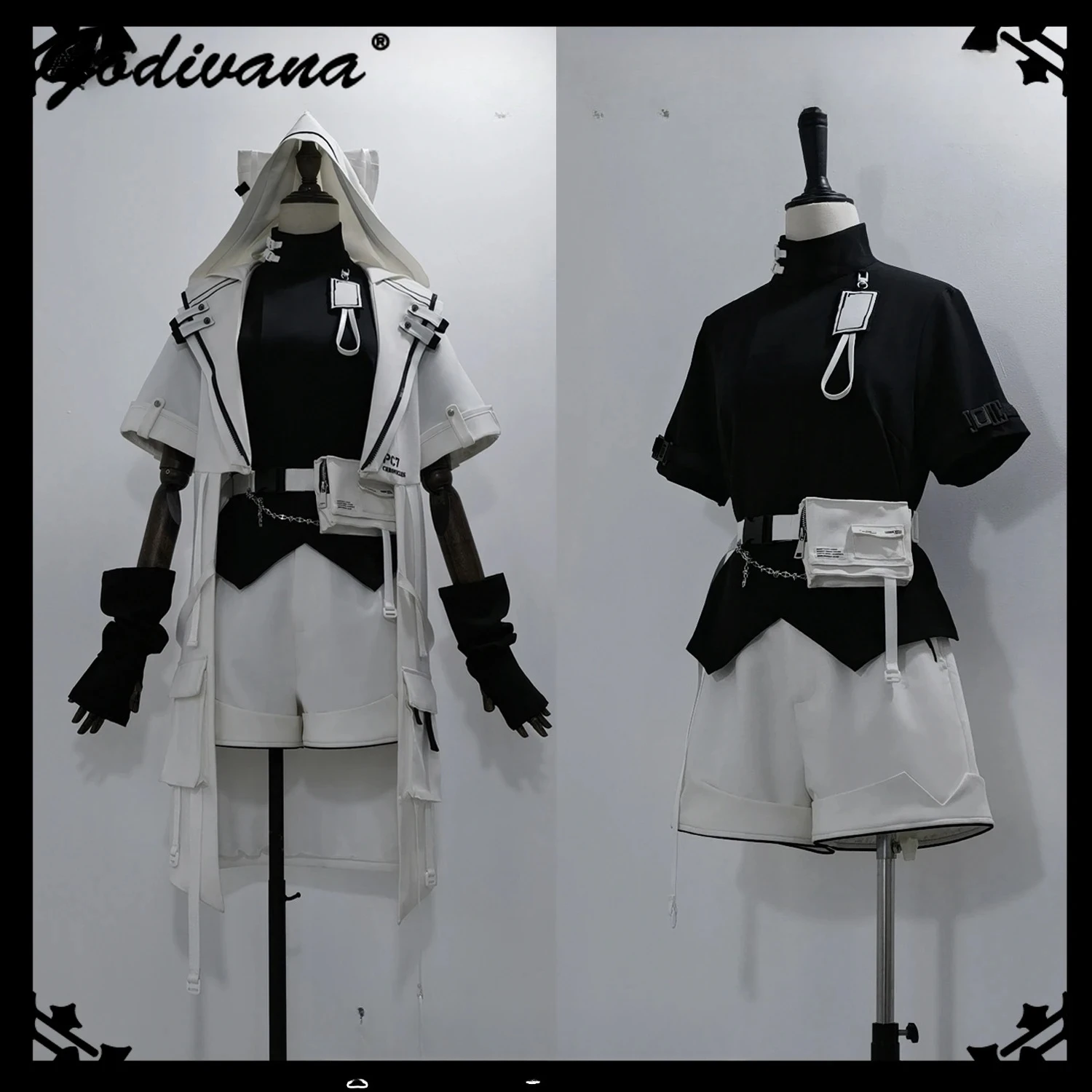 Conjuntos de Cosplay de Príncipe de Subcultura Original: Chaqueta con Capucha de Orejas de Gato, Camiseta Gótica Negra de Manga Corta y Pantalones Cortos
