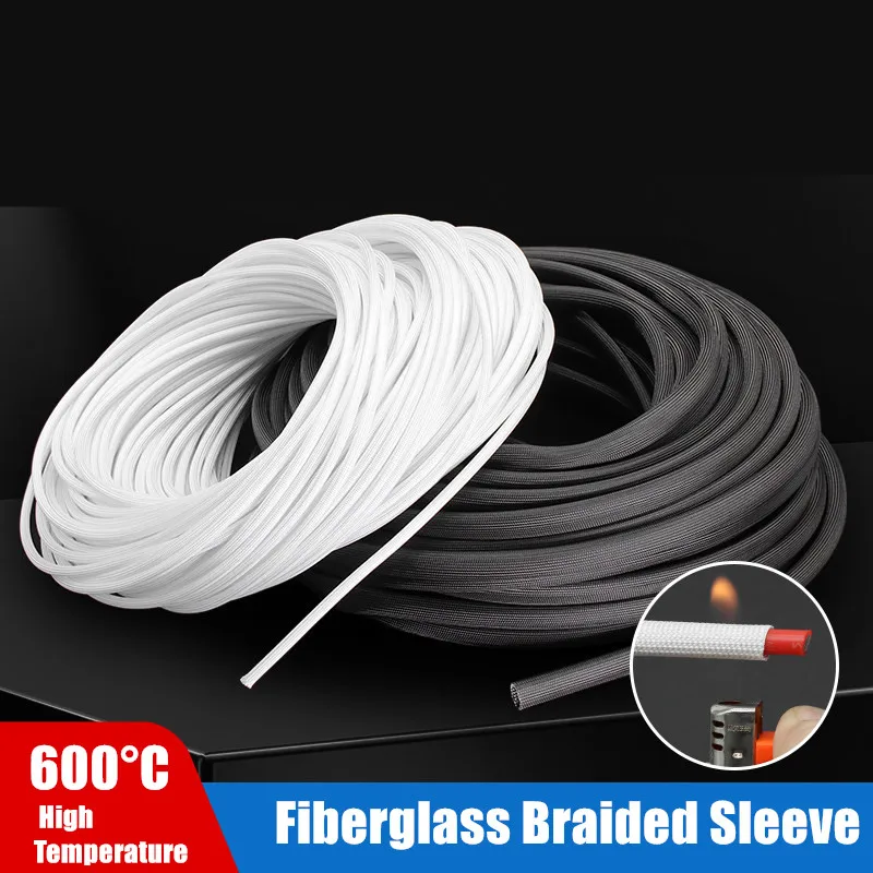 Braided Fiberglass Sleeve 600°C High Temperature Heat Shield Sleeving 1mm-50mm Cable Insulation Protection Glass Fiber Tube