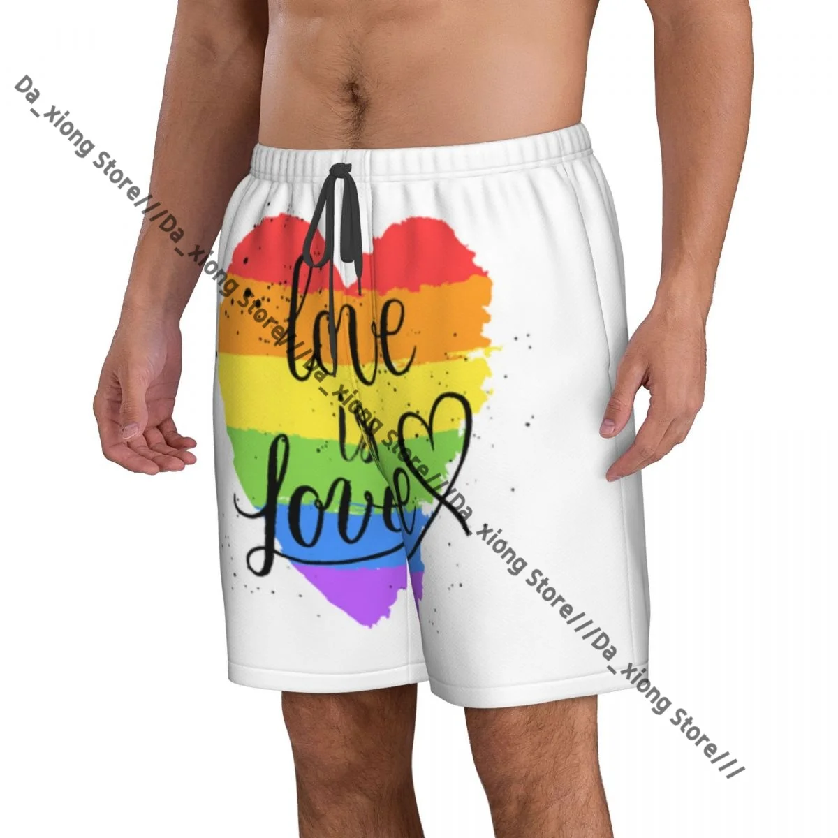 Man Swimwear Pride Hearts Rainbow Swim Shorts Trunks Beach Board Shorts Swimming Swimsuits